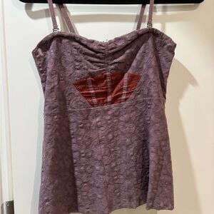 Free People Mauve Camisole with Red Lace Accent